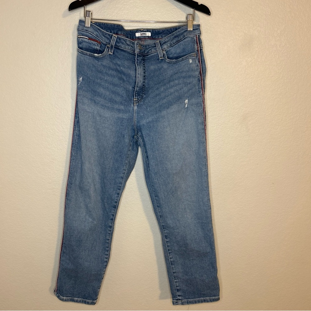 Tommy Hilfiger Women Size 12 Jeans High Rise Straight Ankle Side Stripe